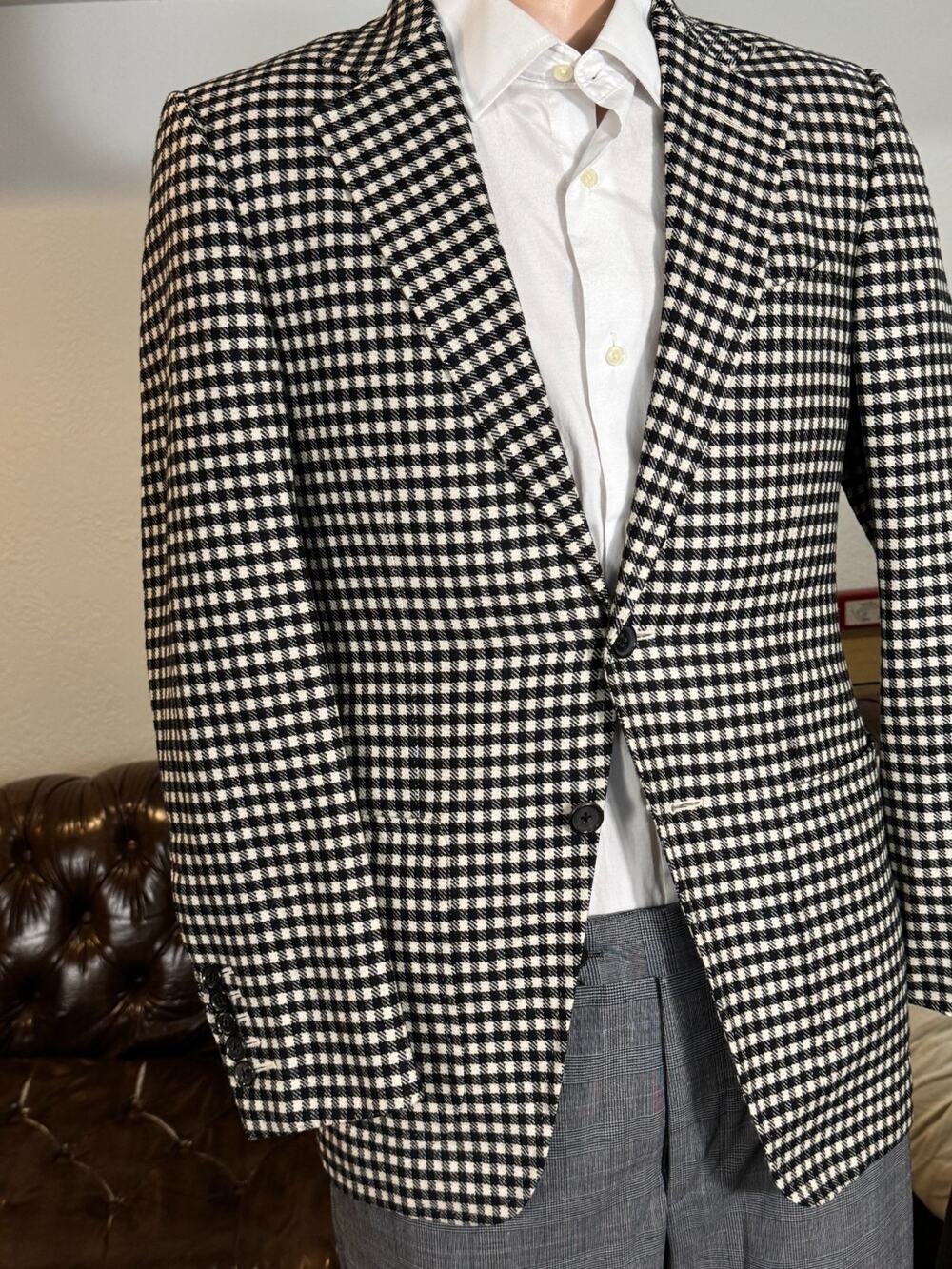 Tom Ford Wool Cashmere Tweed Gingham Blazer Sportcoat 46IT 36R US Black Ecru